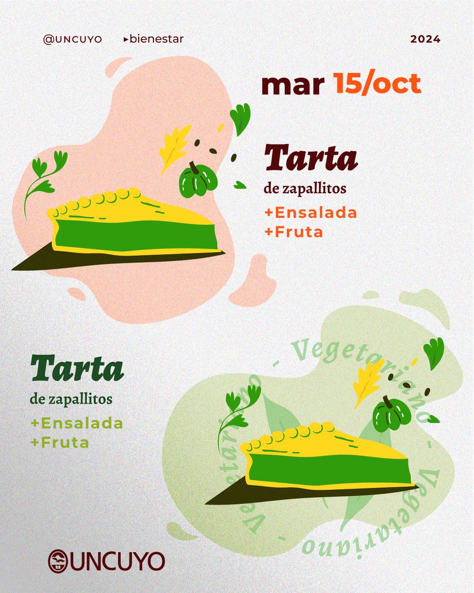 ¡Nueva semana, nuevo menú! 😍

📍Te esperamos de 12 a 14:30hs en el Centro Universitario

🧡 También podes retirar tu vianda hasta las 17hs

👀 Recordá que podes optar por menú sin TACC🚫🍞
