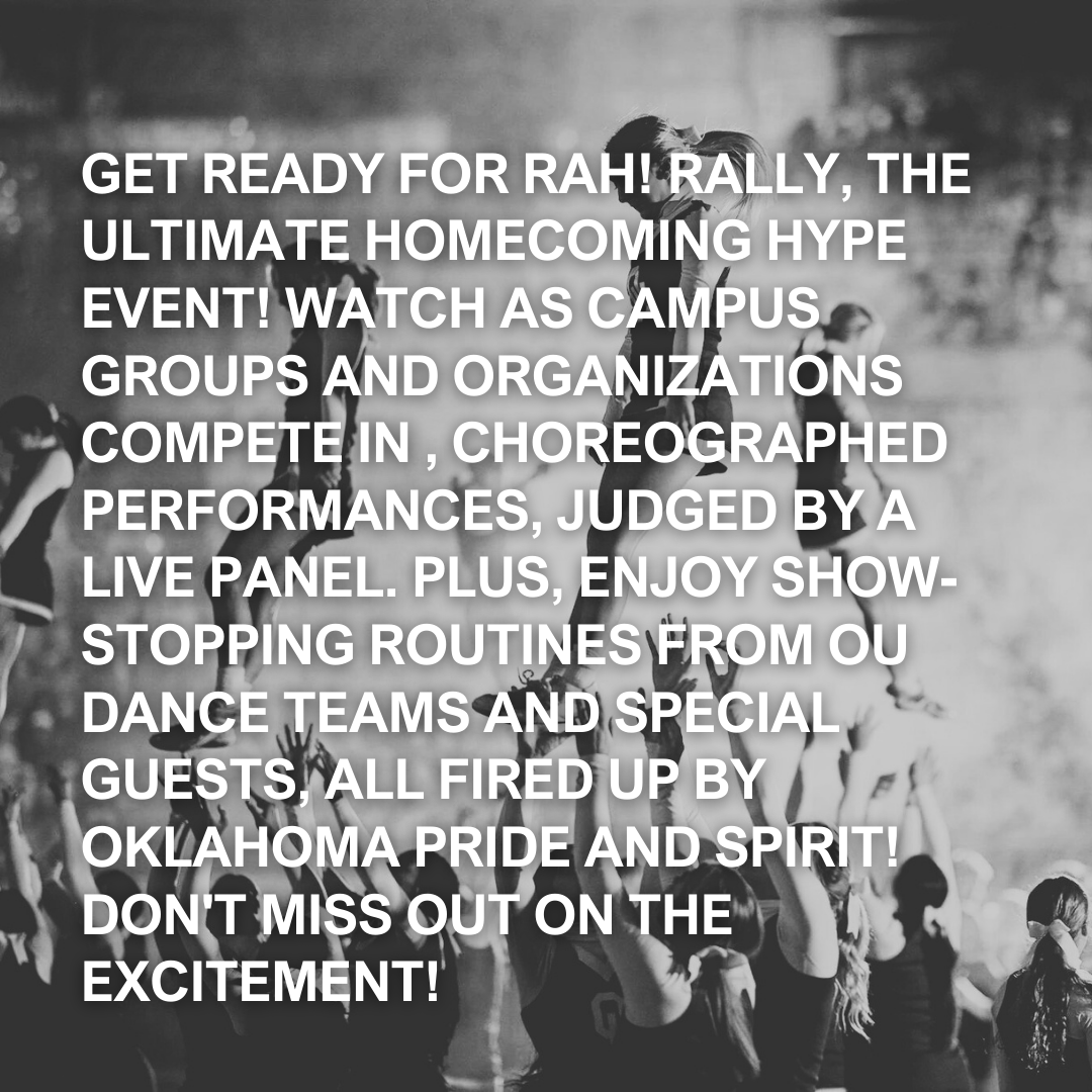 Sooners, get ready to light up the night at the Glow Parade and Rah! Rally! 📣This is your chance to show off your Sooner spirit while enjoying an unforgettable evening filled with choreographed performances and the Oklahoma Pride! ♥️ #Homecoming #OU #BoomerSooner