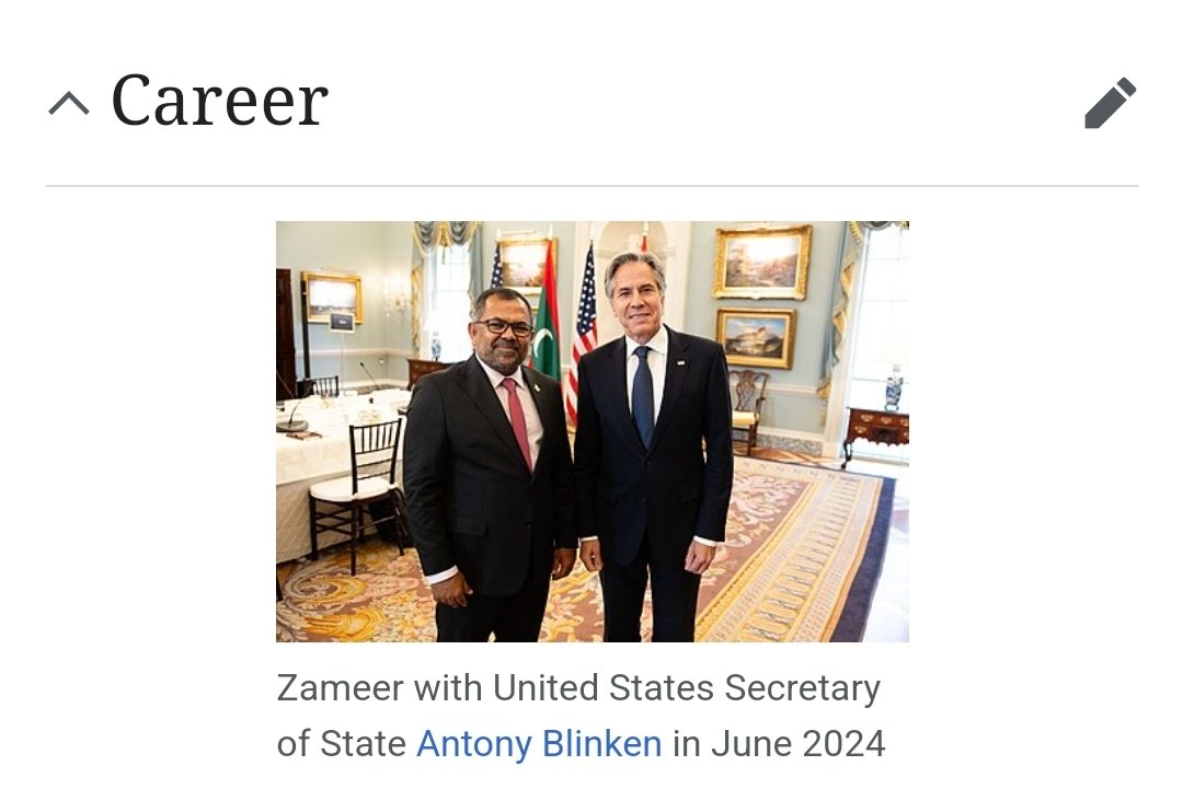 Moosa Zameers' wiki page has this pic under career, as if its a big accomplishment to meet the mediator of Gazan genocide. Shameless and disgusting.