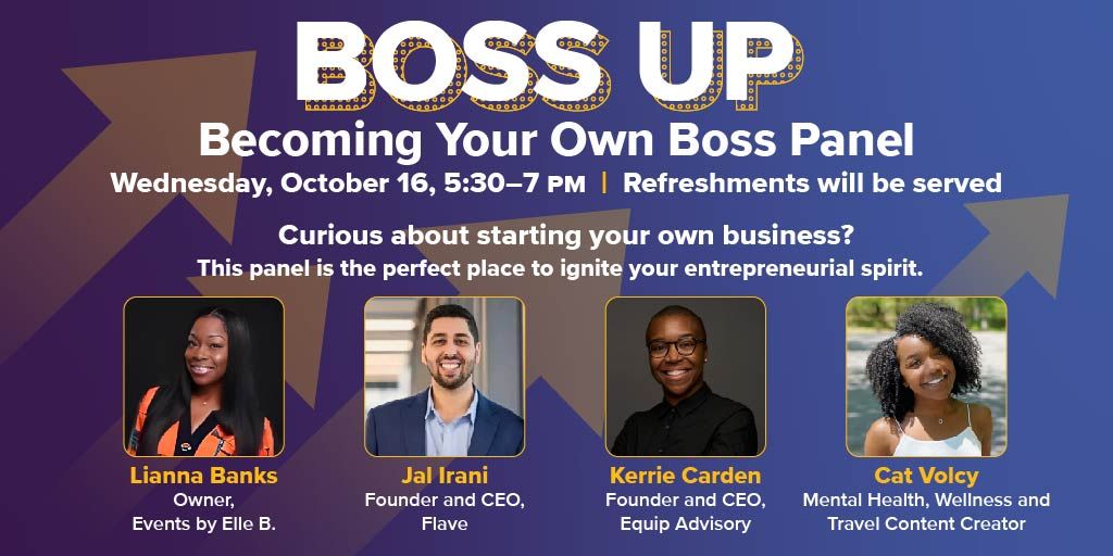 Towson StarTUp (@towsonstartup) on Twitter photo Happening This Week at the StarTUp
Boss Up: Becoming Your Own Boss Panel 
Wednesday, October 16, 5:30–7 p.m.
Register Here: buff.ly/3ZvZhfj 
The Boss Up Career Panel is an exciting student-focused event dedicated to the road to becoming your own boss. Happening This Week at the StarTUp
Boss Up: Becoming Your Own Boss Panel 
Wednesday, October 16, 5:30–7 p.m.
Register Here: buff.ly/3ZvZhfj 
The Boss Up Career Panel is an exciting student-focused event dedicated to the road to becoming your own boss.