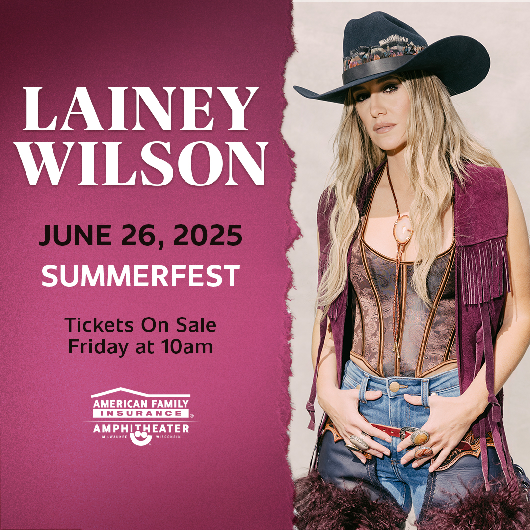 JUST ANNOUNCED: <a href="/laineywilson/">Lainey Wilson</a> is making her way to Milwaukee to headline the American Family Insurance Amphitheater during Summerfest on June 26🤠

⭐Presale starts this Thursday, sign up now for early access: bit.ly/3A7pZR4
