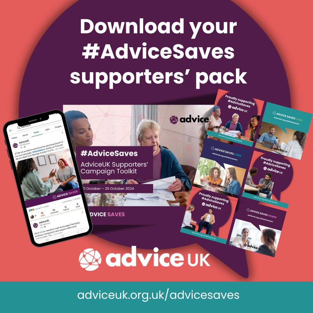 AdviceUK's tweet photo. 🚨 Just 1 Week Until #AdviceWeek! 🚨

Celebrate &amp; advocate for the advice sector (21-25 Oct). Not an AdviceUK member? You can still help amplify our message with the Supporters' Toolkit!

Download it here 👉 https://t.co/zJOYUNQHUO

#AdviceSaves #Toolkit #AdviceSector #AdviceWeek https://t.co/9PDrfdV0Rm