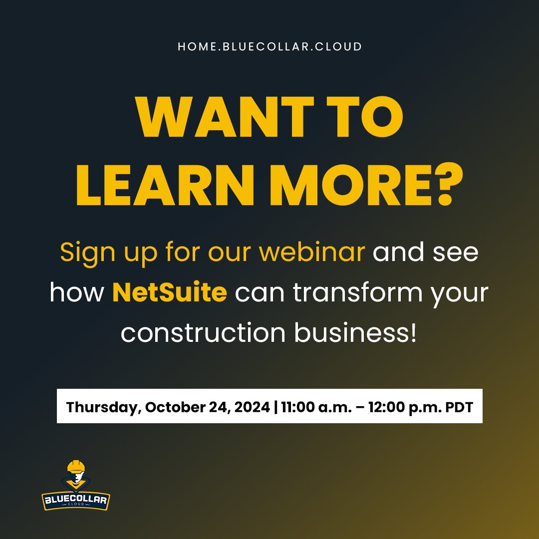 bluecollarcloud's tweet image. Join our free webinar on October 24, 2024, and take your operations to the next level!
🔗 Link: go.netsuite.com/LP=22018?leads…

#ConstructionBusiness #NetSuiteWebinar #ConstructionManagement