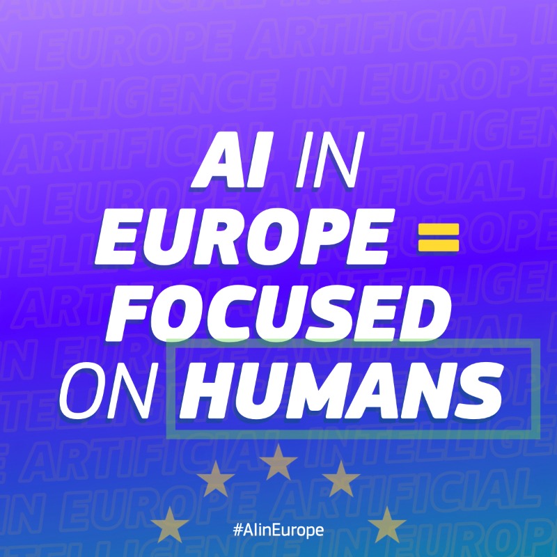 DigitalEU's tweet photo. Artificial Intelligence is transforming how we work, communicate, &amp; live, helping us with everyday tasks.

The #AIAct not only safeguards users from potential risks associated with #AI systems, but also places humans firmly at the ❤️ of AI development &amp; deployment.

#AIinEurope