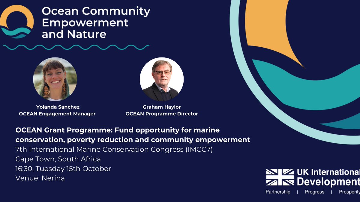 📣 Join us at the 7th International Marine Conservation Congress (IMCC7), in Cape Town, South Africa!

OCEAN Grant Programme: fund opportunity for marine conservation, poverty reduction and community empowerment.
Nerina 
16:30, Tuesday 15th October

@IMCC72024 #IMCC7