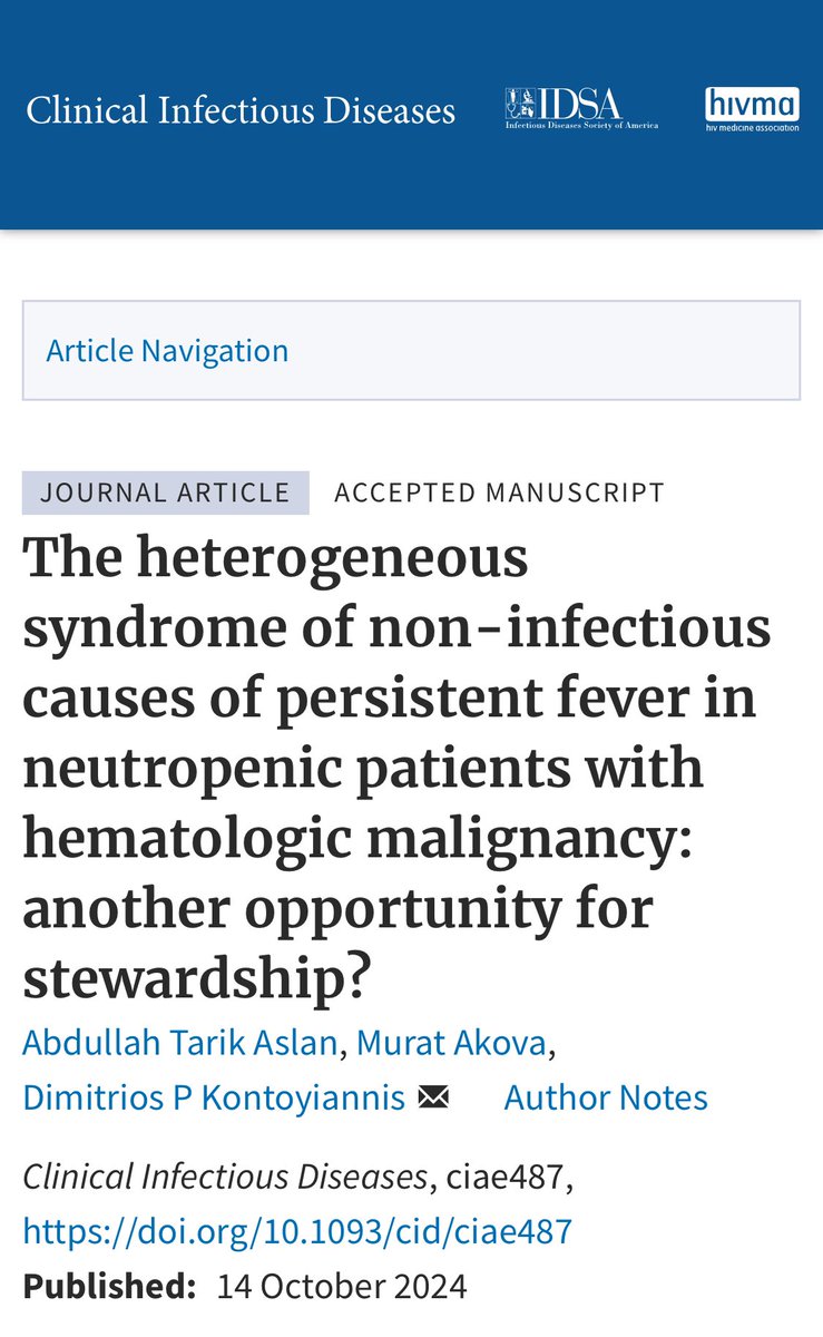 Takahiro Matsuo (Taka), MD (@takamatsuo_id) on Twitter photo 【The heterogeneous syndrome of non-infectious causes of persistent fever in neutropenic patients with hematologic malignancy: another opportunity for stewardship?】<a href="/CIDJournal/">Clinical Infectious Diseases</a> Oct 14, 2024
👉Useful table for the differential diagnosis of persistent fever in neutropenic fever by 【The heterogeneous syndrome of non-infectious causes of persistent fever in neutropenic patients with hematologic malignancy: another opportunity for stewardship?】<a href="/CIDJournal/">Clinical Infectious Diseases</a> Oct 14, 2024
👉Useful table for the differential diagnosis of persistent fever in neutropenic fever by