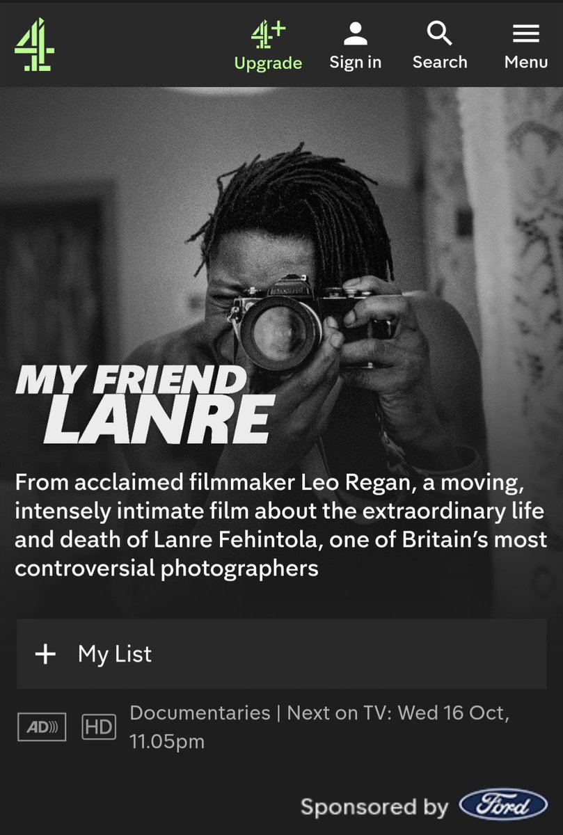 Officially on the program!! Watch or stream our wonderful, warm, funny film <a href="/Channel4/">Channel 4</a> Wednesday <a href="/11pm/">11pm</a> Please share #myfriendlanre #independentdocumentary 
channel4.com/programmes/my-…