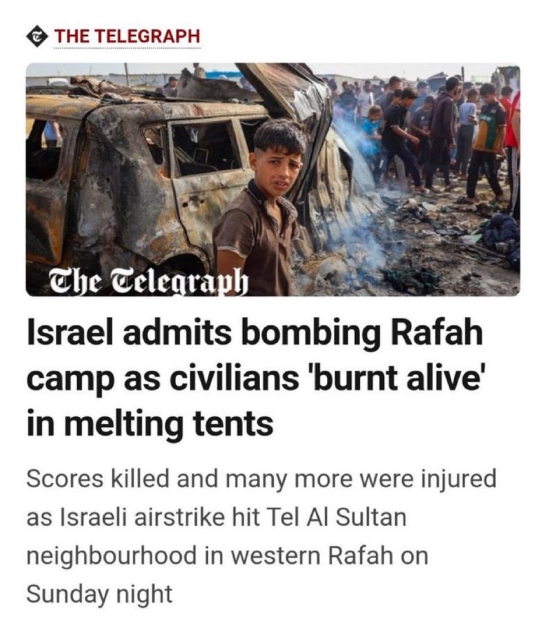 “Israel admite bombardeio a campo de refugiados de Rafah onde civis foram queimados vivos em tendas”