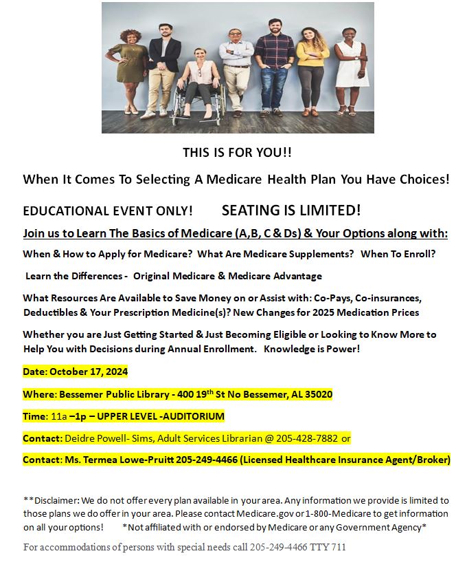 Bessemerlibrary's tweet photo. Coming up this week at the Bessemer Public Library! Hope to see you here!
#besslibrary #computerclasses #puppypals #storytime #playgroup #afterschoolclub #librarybookclub #lunchandlearn #medicare101 https://t.co/0FxKscW8ux
