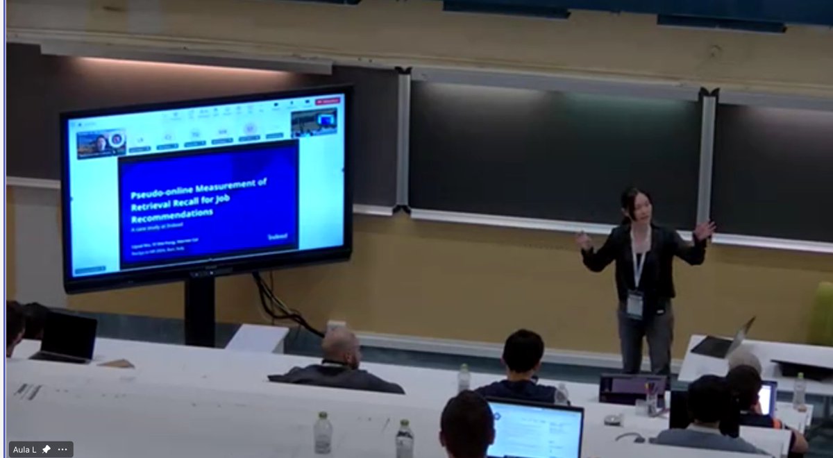 Liyasi Wu of <a href="/Indeed/">Indeed</a> presents their paper: "Pseudo-online Measurement of Retrieval Recall for Job Recommendations – A case study at Indeed" Read the paper here: ceur-ws.org/Vol-3788/RecSy… #RecSys2024