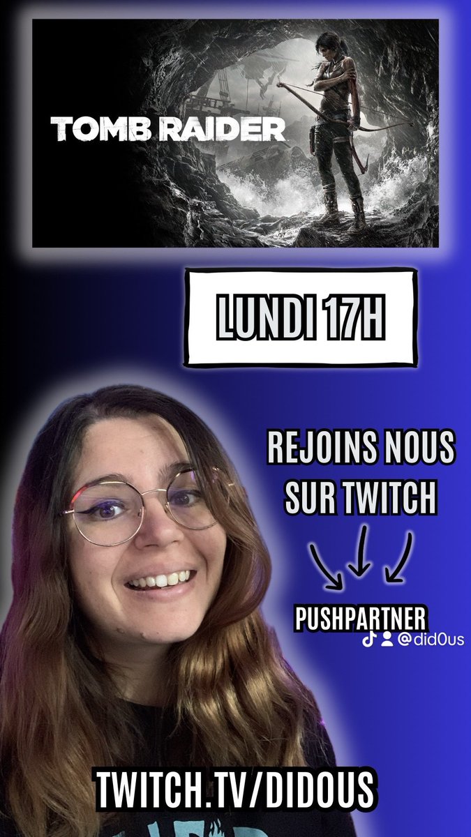 Did0us's tweet image. RDV à 17h sur #twitch pour notre séance #tombraider !
Viens nous rejoindre on est en #pushpartner 

A toute à l’heure 🌸

Twitch.tv/did0us