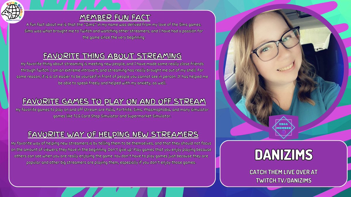 ebggttv's tweet photo. Our Featured Member of the week is @DaniZims_ttv ! Make sure to check them out and share some EBGG love! https://t.co/c1Z0K7BVJX https://t.co/F1aaXW3U0a
