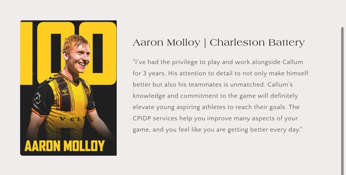 CPIDP Testimonial

Aaron Molloy | Charleston Battery

⭐️⭐️⭐️⭐️⭐️