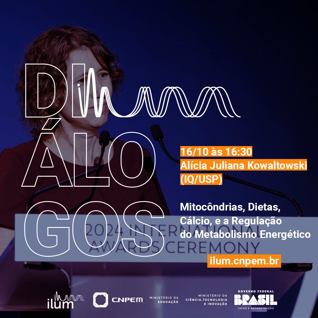 Nesta quarta, 16/10, a pesquisadora Alícia Juliana Kowaltowski (IQ/USP) participa do Diálogos Ilum. 
O bate-papo começa às 16h30, no zoom, os interessados podem acompanhar através do link:  lnkd.in/dychtGB9
#Ilum #CNPEM #ensinosuperior #inovacao #MEC #MCTI #diálogosilum