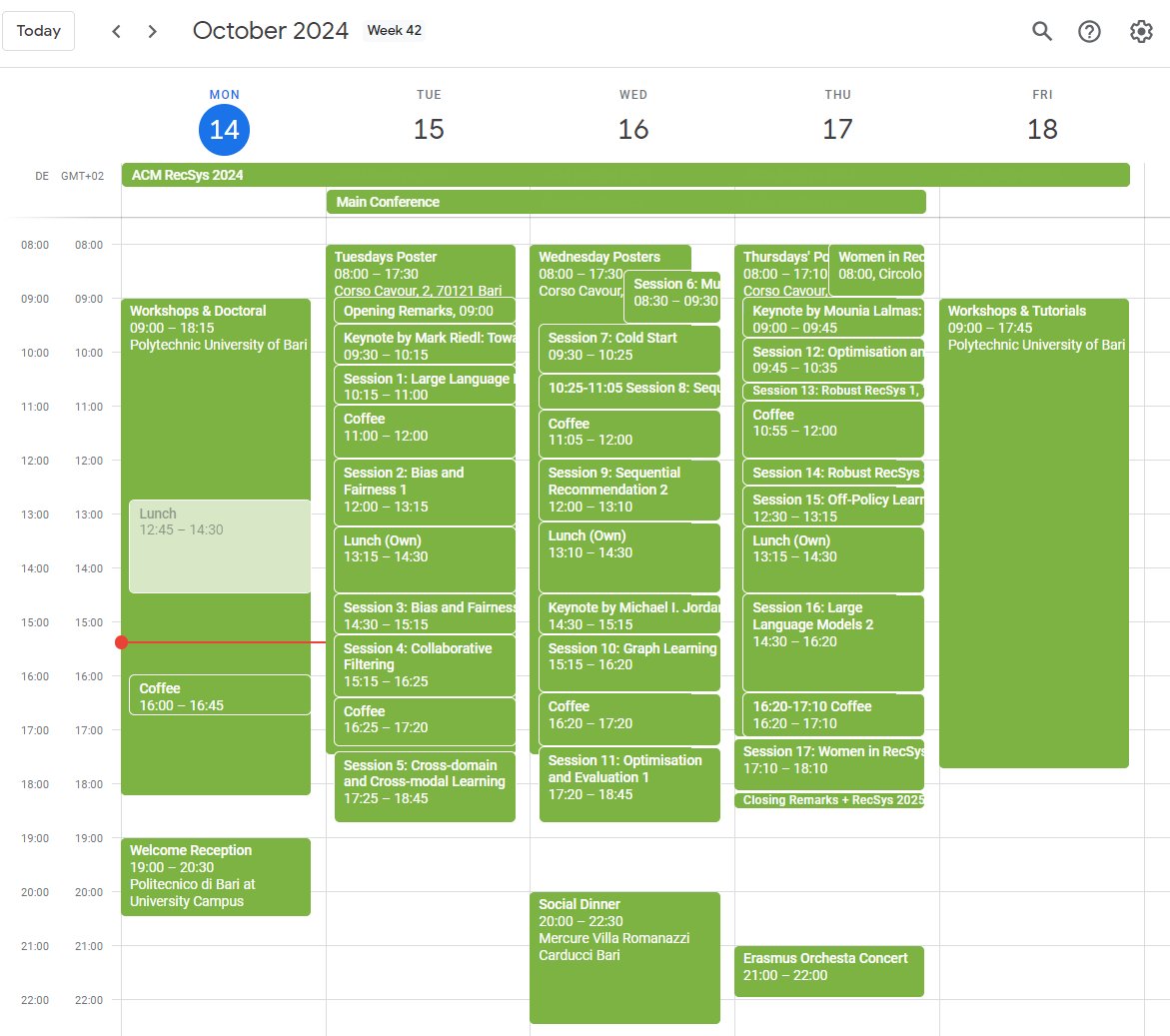 RecSys_c's tweet image. We added the entire #recsys2024 program to our conference calendar: recommender-systems.com/publish/confer…. Click the &quot;+&quot; at the bottom to add the calendar to your Google account. #RS_c
