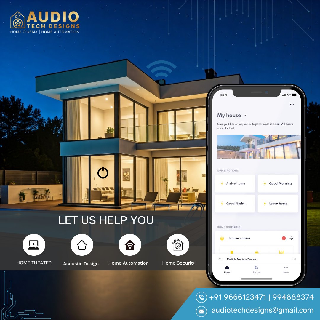 Welcome to the future of smart living! Transform your house into a fully automated, secure, and cinema-ready home with Audio Tech Designs.

#SmartHome #HomeAutomation #LuxuryLiving #HomeSecurity #AudioTechDesigns #SmartLiving #HomeTheater #AcousticDesign