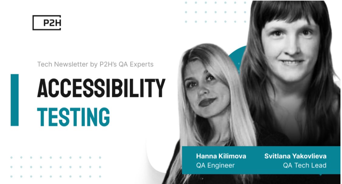 p2h_global's tweet photo. At P2H, we believe every product should be barrier-free. Our latest newsletter delves into accessibility testing, including compliance standards, essential tools, and its impact on reaching global markets.

P2H’s QA experts, Svitlana Yakovlieva and Hanna K., explore the various levels of accessibility and reveal the tools to ensure your software meets the highest standards. Understanding these principles is crucial for businesses aiming to deliver inclusive and compliant solutions.

Read the article via link in the comments below, to learn how integrating accessibility can enhance your product and broaden your audience.

#p2h #Accessibility #TechCompliance #InclusiveDesign #W3C #ADA #AccessibilityTesting #DigitalInclusion