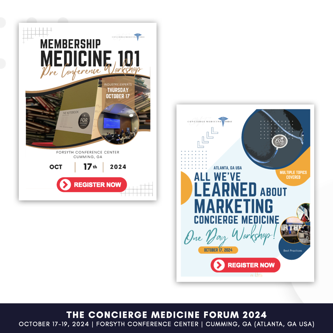 Want to know the secret to growing your practice? Come say hi to us at The Concierge Medicine Forum 2024 and find out how to add more patients to your panel! 🚀

Don't miss out on pre-conference workshops, breakouts, and industry insights at CMF 2024! #CMF2024