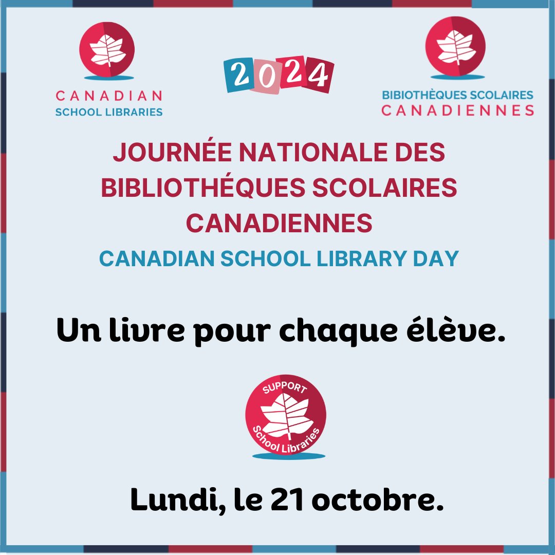 Canadian School Library Day is October 21st &amp; this year's theme is, "A Book for Every Student" celebrating every student’s right to read, &amp; to see themselves reflected in their reading choices. What will your school library do to celebrate? Use #CSLD2024 &amp; tag us Please share!