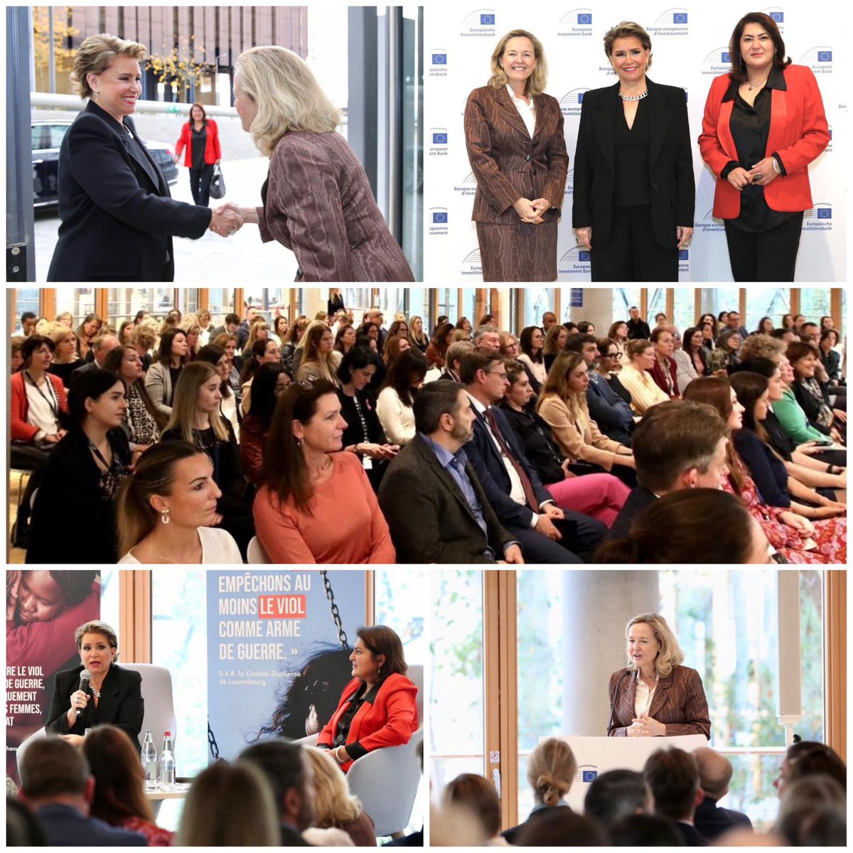 🇪🇺🇱🇺 Full house at the <a href="/EIB/">European Investment Bank</a> for an inspiring and moving exchange with HRH the Grand Duchess of Luxembourg @Mariateresa_Lux &amp; Chébéka Hachemi on their @standspeakrise initiative to support survivors of sexual violence in war &amp; fragile environments.

#MakeADifference.