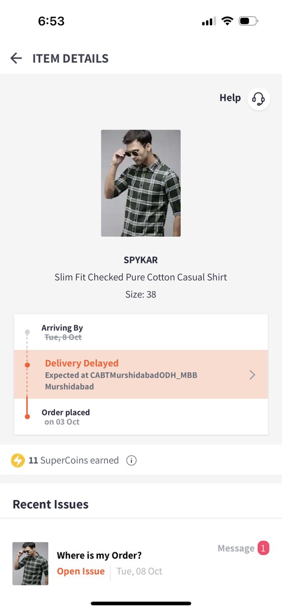 Hey <a href="/MyntraSupport/">Myntra Support</a> my order is delayed so much. I filed a complaint so many times still the issue is not resolved. I called customer care they asked me to hold the call and then they cut it. I can't even cancel it