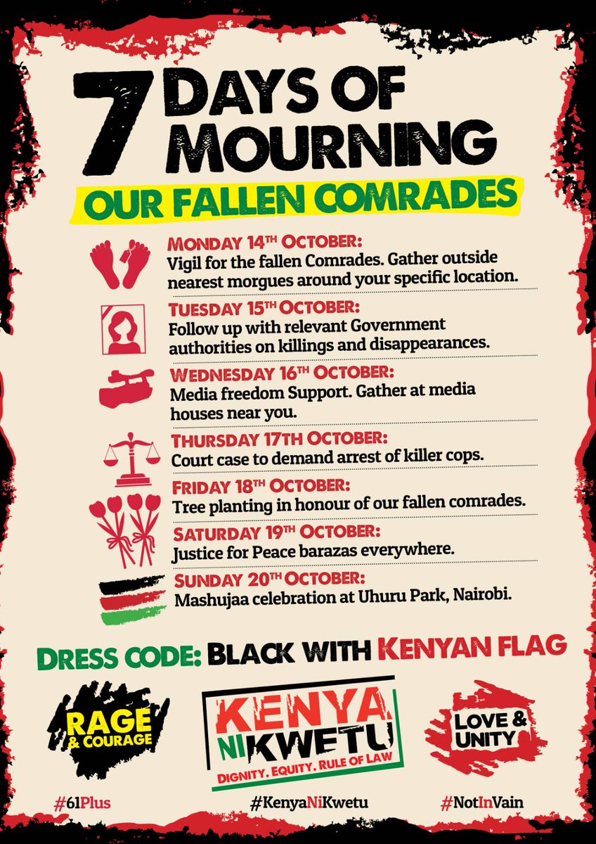 DagorettiSocial's tweet photo. Our comrades did just not die. They were brutally massacred by the organized criminal mafia group, masquerading as a political outfit by the name Kenya Kwisha. @WilliamsRuto @KindikiKithure @rigathi @CJMarthaKoome are all criminals.
#NotInVain
#KenyaNiKwetu
#61Plus
#OccupyUhuruP https://t.co/uJj8CleB6G