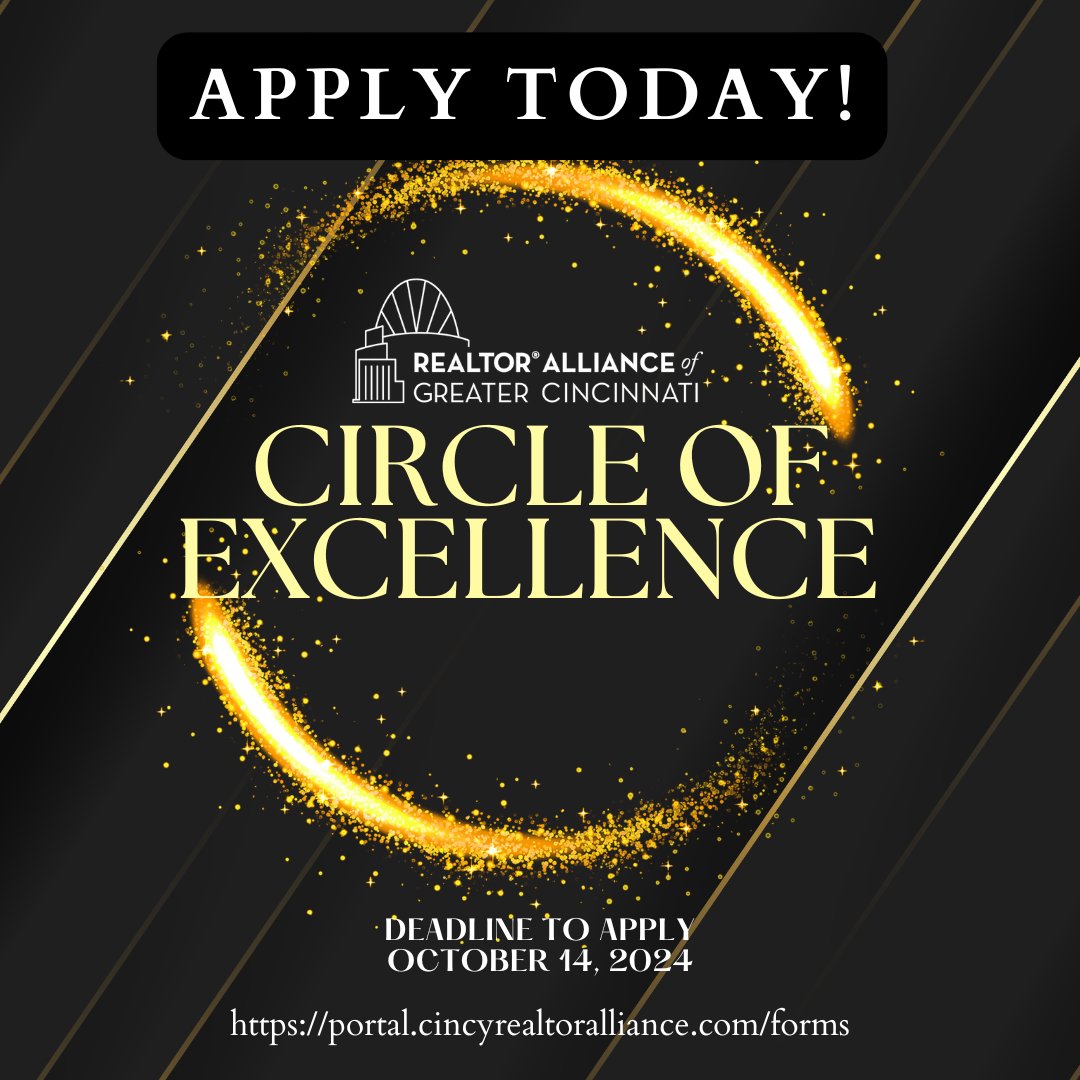 CincyRealtors's tweet photo. The deadline is NOON TODAY to apply for the Circle of Excellence. You can access your application through your RAGC Member Portal. https://t.co/wWcDbpiQLm