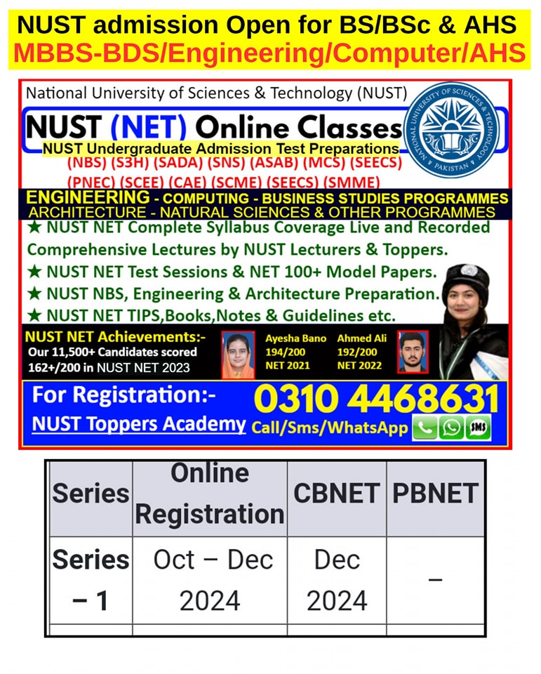 NumsPmc's tweet image. #NUST NET Date &amp;amp; Admission Announcement || Test is in December, 2024, Apply Now!
(Medical MBBS BDS - Engineering - Business &amp;amp; Architecture - Computing - Natural Sciences, Allied Health Sciences &amp;amp; other Programme&apos;s) Test 2024-25
#nustentrytest #nustadmission #NET
#nust #net #nshs
