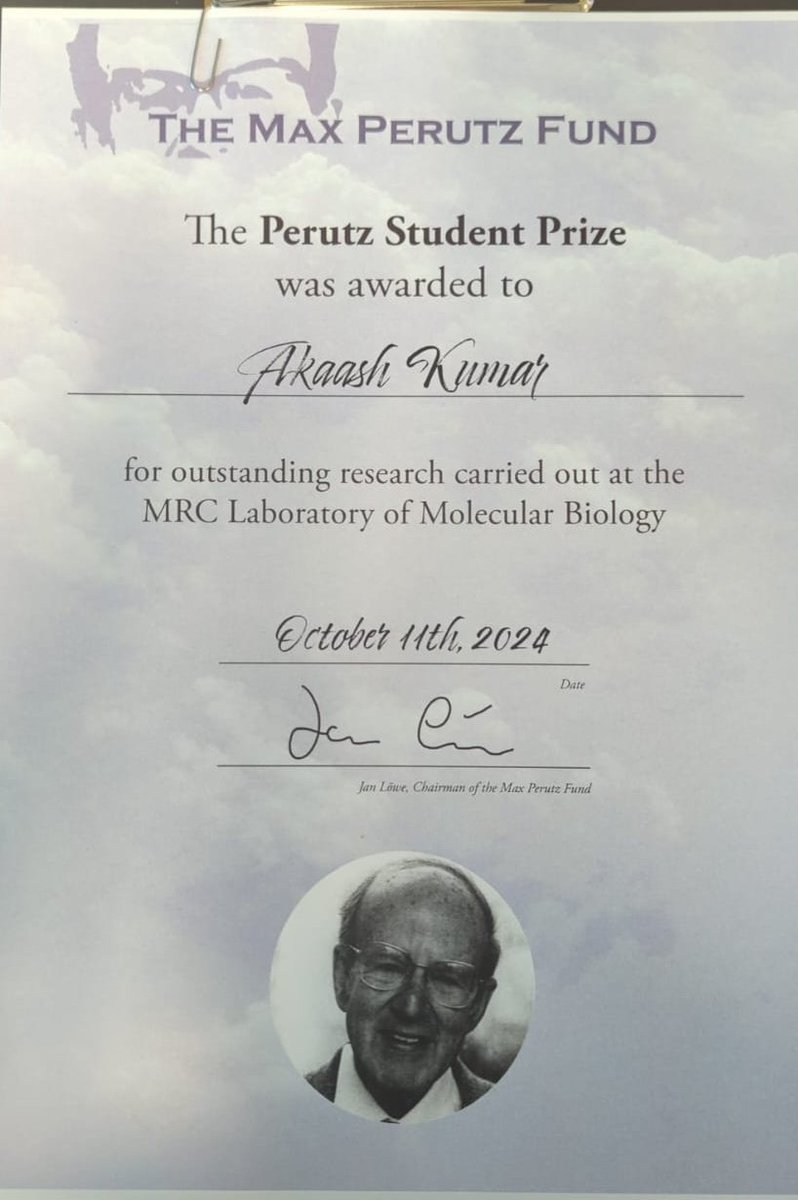 I am incredibly pleased to have been awarded the Max Perutz Award by the @MRC_LMB!

I feel truly honoured that my PhD research developing novel live cell multispectral imaging technologies was deemed worthy of this recognition.