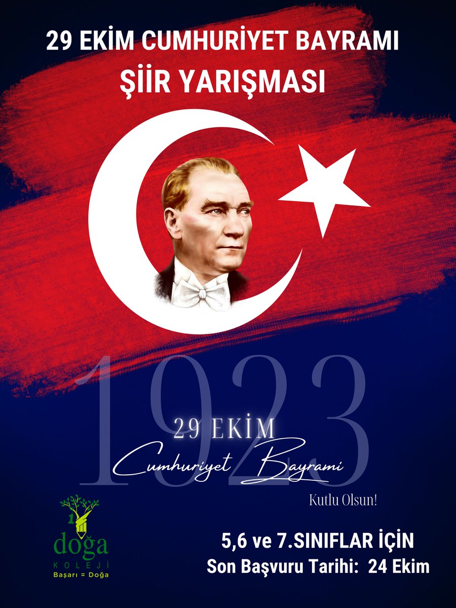 Doğa Koleji Çayyolu Kampüsü (@cayyolu_doga) on Twitter photo 29 Ekim Cumhuriyet Bayramı’nın coşkusunu ve gururunu hep birlikte yaşamak için 5, 6 ve 7. sınıfların katılımıyla bir şiir yarışması düzenliyoruz!
Yazdığınız şiirleri ilgili Türkçe öğretmenine iletebilirsiniz. <a href="/cavidanvarl/">Cavidanvarlı</a> <a href="/ilkay04cakir/">İlkay Çakır</a> <a href="/DogaOkullari/">Doğa Koleji</a> 29 Ekim Cumhuriyet Bayramı’nın coşkusunu ve gururunu hep birlikte yaşamak için 5, 6 ve 7. sınıfların katılımıyla bir şiir yarışması düzenliyoruz!
Yazdığınız şiirleri ilgili Türkçe öğretmenine iletebilirsiniz. <a href="/cavidanvarl/">Cavidanvarlı</a> <a href="/ilkay04cakir/">İlkay Çakır</a> <a href="/DogaOkullari/">Doğa Koleji</a>