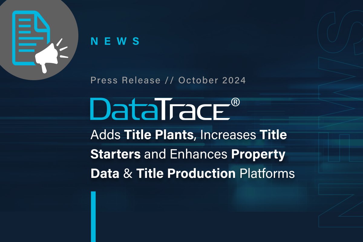 DataTraceTitle's tweet image. We are proud to announce several enhancements including significant geographic title plant expansion, major advancements to the Starter Xchange® program, and new features within our TitleFlex® property data platform &amp;amp;TitleIQ™ title production platform. 

hubs.ly/Q02TfwNG0
