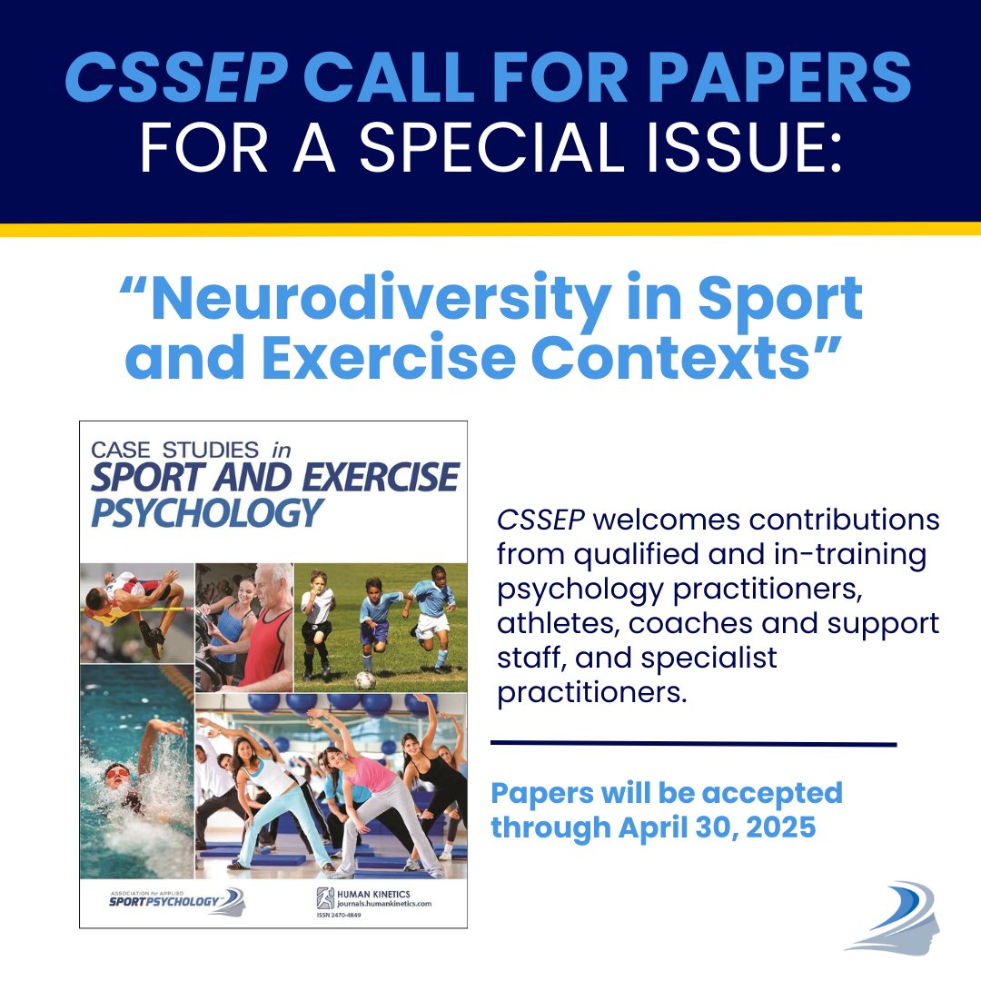 AASP (@aasptweets) on Twitter photo 📢 Want to see your work in the <a href="/CSSEPJournal/">Case Studies in Sport and Exercise Psychology</a>? Submit your paper for the Special Issue on Neurodiversity in Sport & Exercise Contexts by April 30, 2025! Learn more: bit.ly/3Busxcn 📢 Want to see your work in the <a href="/CSSEPJournal/">Case Studies in Sport and Exercise Psychology</a>? Submit your paper for the Special Issue on Neurodiversity in Sport & Exercise Contexts by April 30, 2025! Learn more: bit.ly/3Busxcn