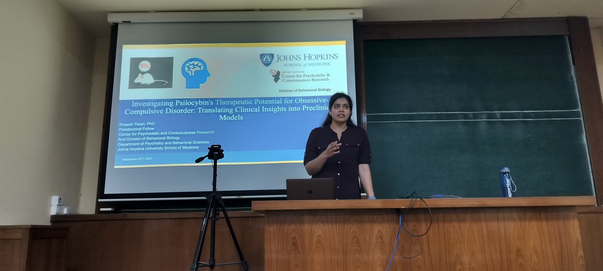 Johns Hopkins Psychedelic Research Center (@jhpsychedelics) on Twitter photo CPCR Postdoc Praachi Tiwari (<a href="/PraachiTiwari/">Praachi Tiwari</a>) recently gave a talk at Tata Institute of Fundamental Research, Mumbai (TIFR; <a href="/TIFRScience/">Tata Institute of Fundamental Research</a>): Investigating Psilocybin's Therapeutic Potential for Obsessive-Compulsive Disorder: Translating Clinical Insights into Preclinical Models CPCR Postdoc Praachi Tiwari (<a href="/PraachiTiwari/">Praachi Tiwari</a>) recently gave a talk at Tata Institute of Fundamental Research, Mumbai (TIFR; <a href="/TIFRScience/">Tata Institute of Fundamental Research</a>): Investigating Psilocybin's Therapeutic Potential for Obsessive-Compulsive Disorder: Translating Clinical Insights into Preclinical Models