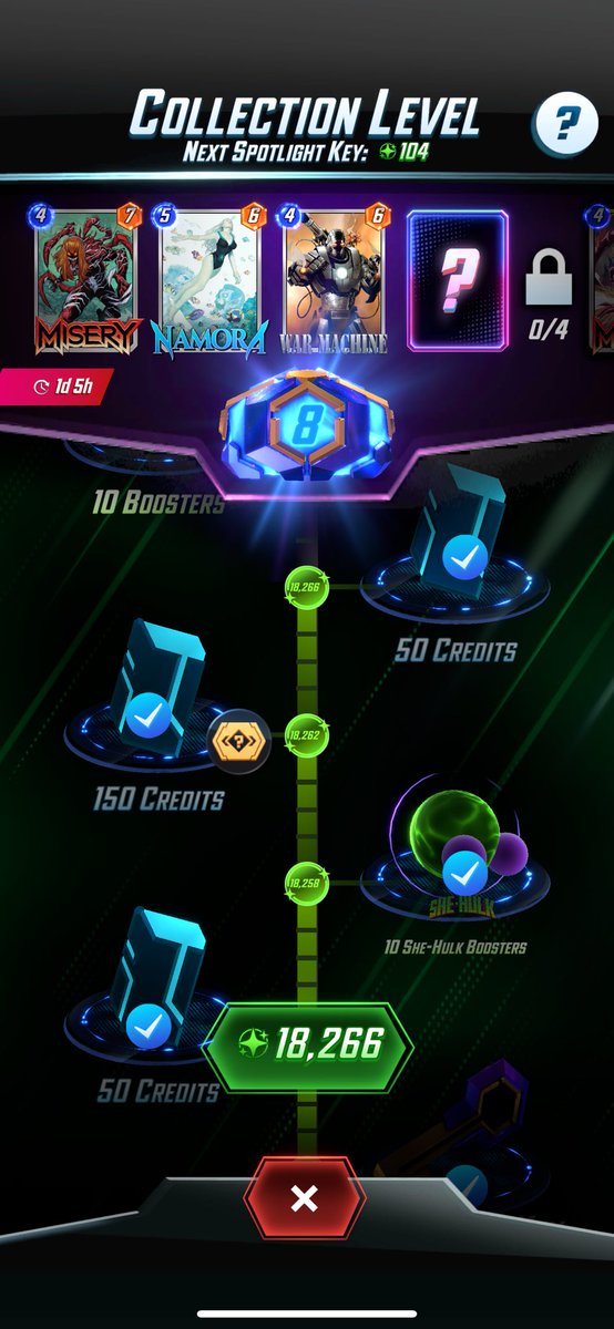 AnCastel_'s tweet image. Since when we get 150 credits from collector’s reserve and not 200 like we used to? @MARVELSNAP