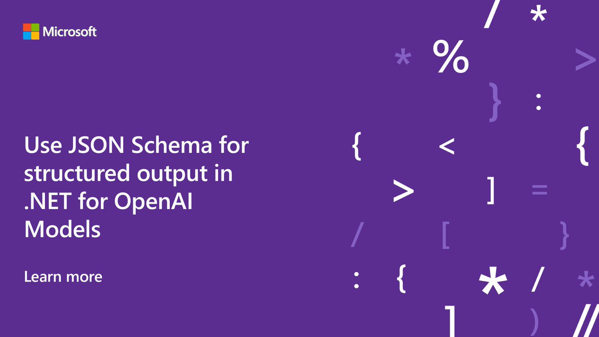 dotnet's tweet image. Using JSON Schema and a framework like Semantic Kernel allows you to control the format of AI-generated responses.

Explore how to implement a JSON Schema-based structured output using .NET version of #SemanticKernel. 📖 msft.it/6011mvHIV #dotNET