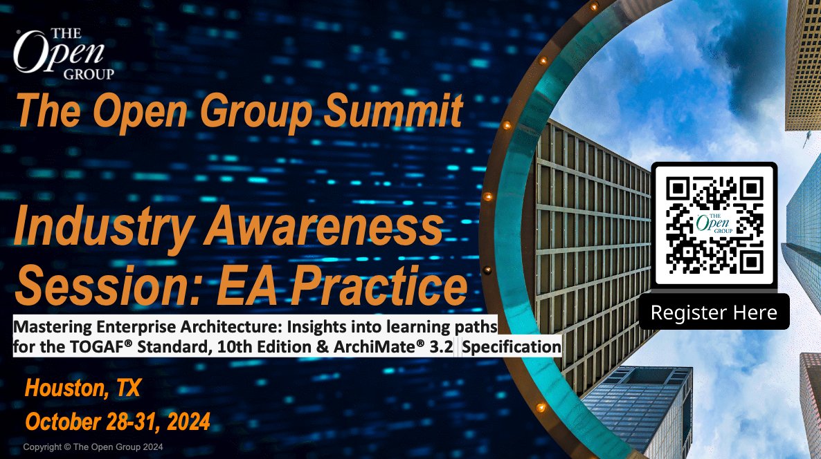 ArchiMate(R) (@archimate_r) on Twitter photo Register now for the EA Practice Session at <a href="/TheOpenGroup/">The Open Group</a> Summit Houston Monday, Oct 28. Featured session: Mastering Enterprise Architecture: Insights into learning paths for the TOGAF® Standard, 10th Edition & ArchiMate® 3.2 Specification. Register at meet.opengroup.org/event/HoustonS… Register now for the EA Practice Session at <a href="/TheOpenGroup/">The Open Group</a> Summit Houston Monday, Oct 28. Featured session: Mastering Enterprise Architecture: Insights into learning paths for the TOGAF® Standard, 10th Edition & ArchiMate® 3.2 Specification. Register at meet.opengroup.org/event/HoustonS…