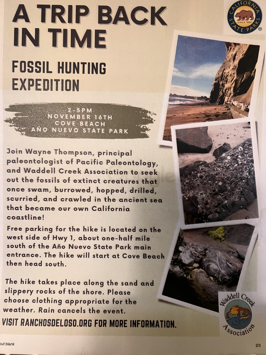 wathompson's tweet photo. Please consider joining Pacific Paleontology and CA State Parks for this fun family foray foraging for fossils back in time to the Pliocene Era a few million years into the past.  Free.  https://t.co/bCJx47NffL. https://t.co/2vtw4UHpjK
