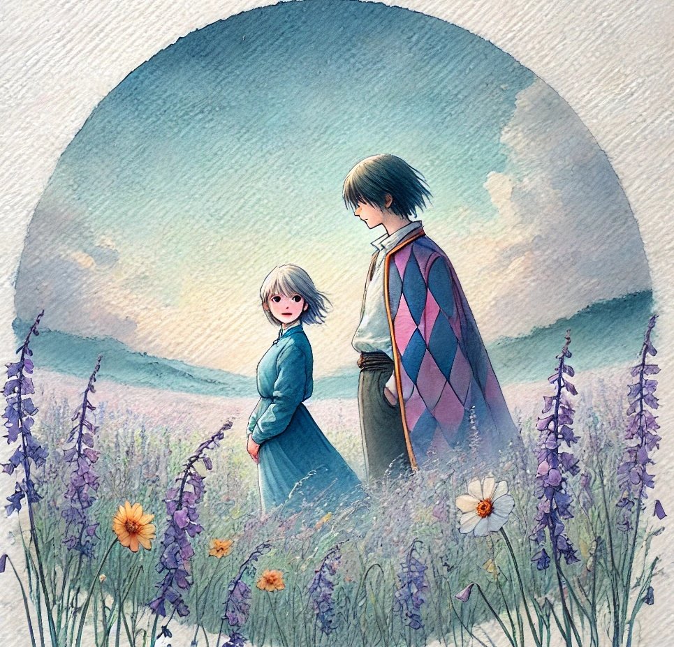 pinklady_karin's tweet photo. I made it using AI and it turned out so beautiful to me😍 so I'm sharing it. I hope you guys like it too!🤗

#Howlsmovingcastle #howlshopie #howlandshopie #Howl #Shopie #Ghibli https://t.co/IqpsaLaq1O