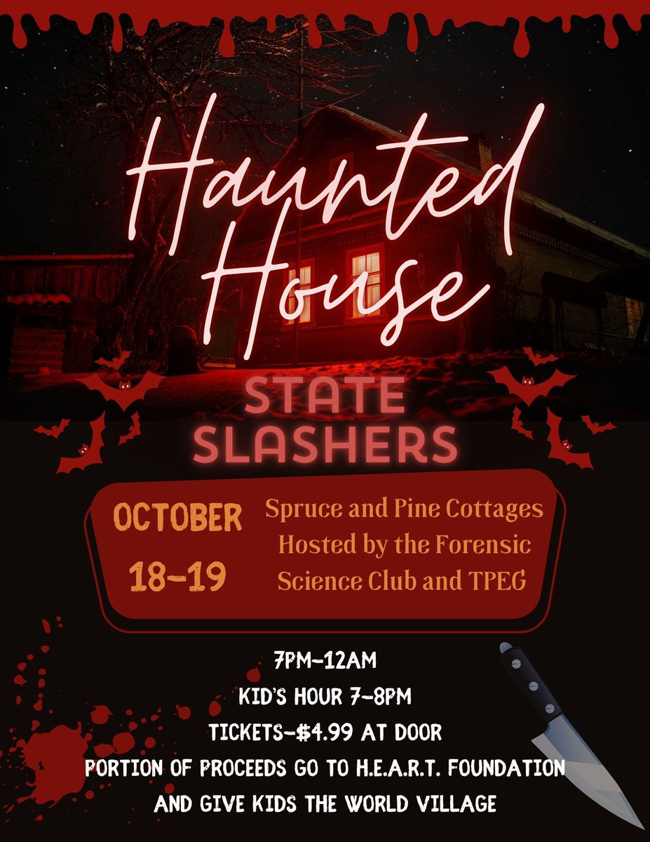 Friday and Saturday this week - Spruce and Pine Cottages on University Park campus.