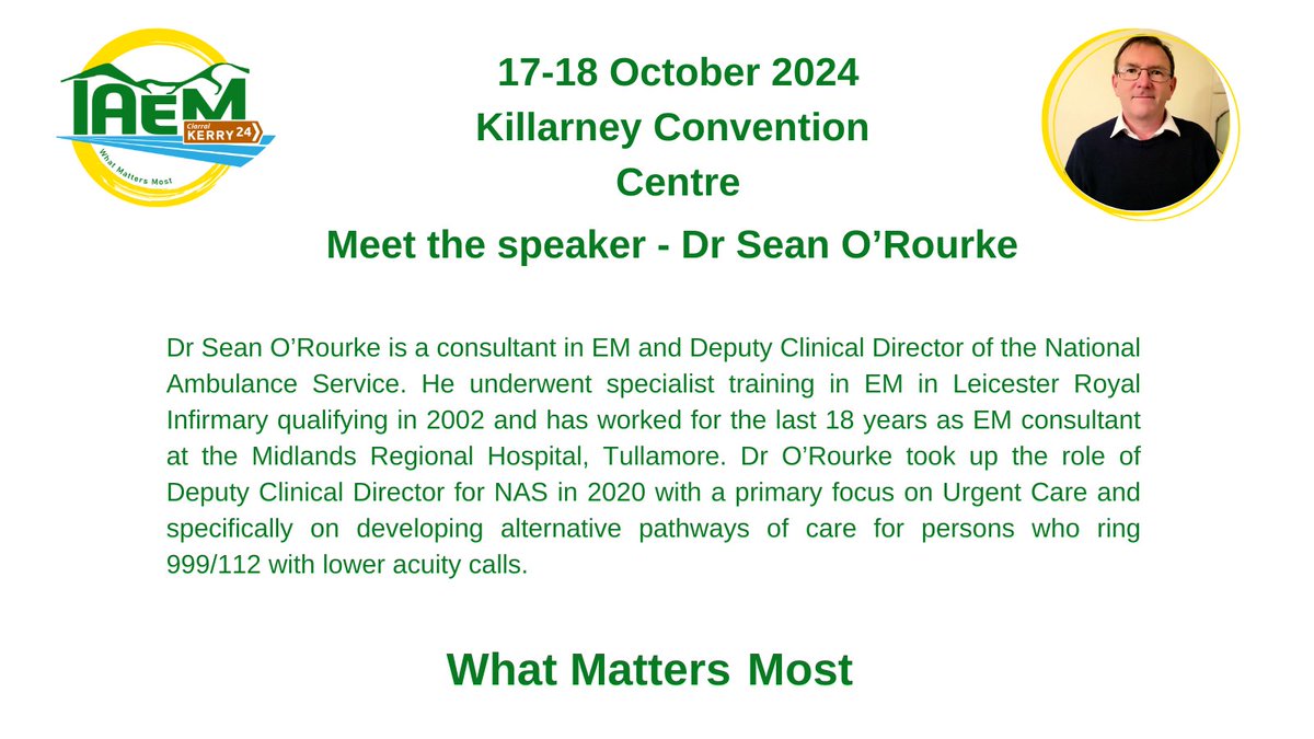 AssocEmergMedIE's tweet image. MEET THE SPEAKERS
Following our debate on #WhatMattersMostEM in pre-hospital care on Friday we have a PHEM parallel session for more discussion of PHEM advances.
Remember, regular pricing ends TONIGHT!
Registration: bit.ly/4dkj1a3
More info: bit.ly/3XlYagO