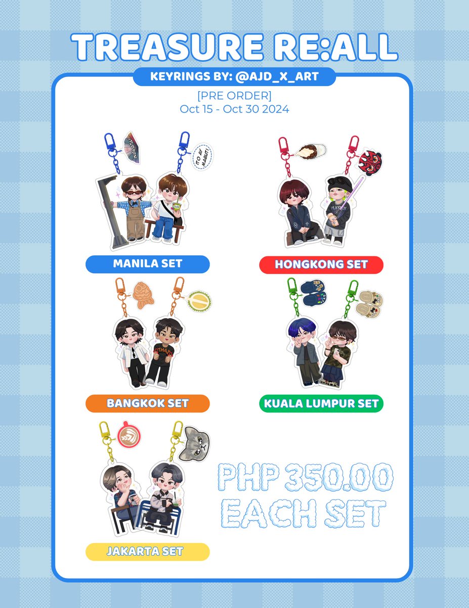 ajd_x_art's tweet photo. WTS | LFB | PH Only

RE:All Treasure Acrylic Keyrings Pre-order

🌠₱ 180.00 ea
🌠₱ 350.00 per set

📅Pre-order: Oct 15-30
🎁POB: Treasure fanart talisman

🔗[https://t.co/xnqZOrVy8C]

#yoshi #junkyu #hyunsuk #jihoon #jeongwoo #haruto #asahi #jaehyuk #doyoung #junghwan #keyring https://t.co/qX0qaw1yvX