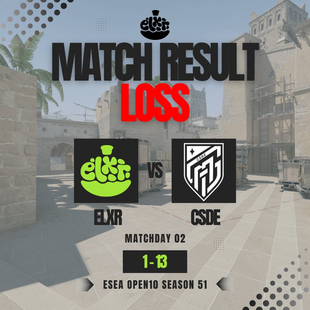 Elixir (ELXR) (@elxrcs) on Twitter photo The new season kicked off last week but a certain someone was on holiday🧐
GGs to Beyond the Norm & @csdeCS. It's a tricky 0-2 start to our <a href="/ESEA/">ESEA League</a> Open 10 season.
Back in action this week with 4 matches across ESEA and <a href="/UKICircuit/">UK & Ireland Circuit</a> Division 3☘️ The new season kicked off last week but a certain someone was on holiday🧐
GGs to Beyond the Norm & @csdeCS. It's a tricky 0-2 start to our <a href="/ESEA/">ESEA League</a> Open 10 season.
Back in action this week with 4 matches across ESEA and <a href="/UKICircuit/">UK & Ireland Circuit</a> Division 3☘️