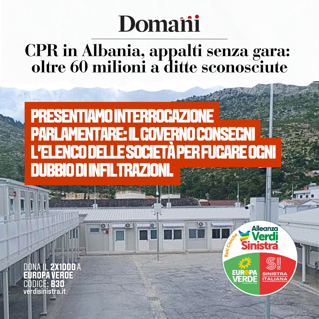CPR Albania: il Governo consegni l'elenco delle società che hanno fatto lavori per fugare ogni dubbio di infiltrazioni. 
La denuncia di <a href="/AngeloBonelli1/">Angelo Bonelli</a>➡️europaverde.it/2024/10/13/cpr…