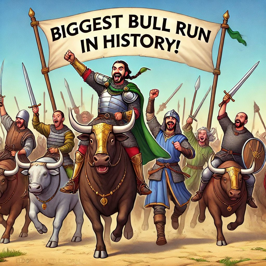 EldoriaBattle's tweet photo. @bitcoinlfgo ⚔️ Prepare your bulls, Eldorians! The greatest bull run in history is upon us! 🐂🔥 Let’s charge forward to victory! 💰 #EldoriaBattlestorm #BitcoinBullRun #PrepareForBattle https://t.co/QV425nROhs