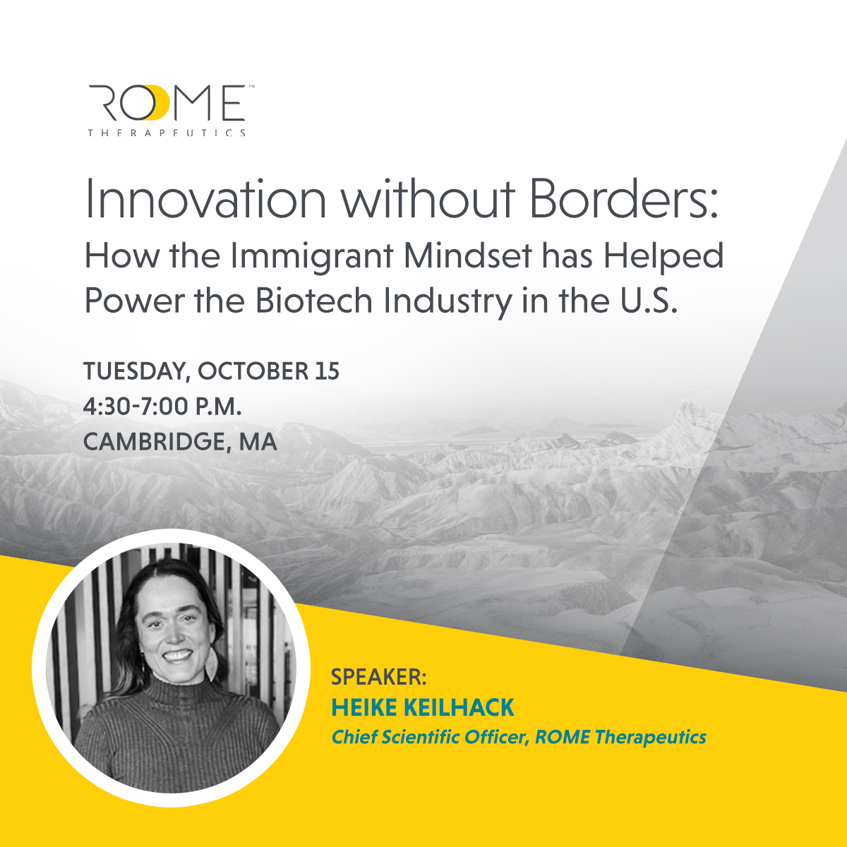 ROME Therapeutics (@rome_tx) on Twitter photo Our CSO Heike Keilhack is speaking on the “Innovation without Borders: How the Immigrant Mindset has Helped Power the Biotech Industry in the U.S.” panel on the intersection of immigration, innovation, and biotechnology. Register here: labcentral.swoogo.com/innovationwith… <a href="/LabCentral/">LabCentral</a> Our CSO Heike Keilhack is speaking on the “Innovation without Borders: How the Immigrant Mindset has Helped Power the Biotech Industry in the U.S.” panel on the intersection of immigration, innovation, and biotechnology. Register here: labcentral.swoogo.com/innovationwith… <a href="/LabCentral/">LabCentral</a>