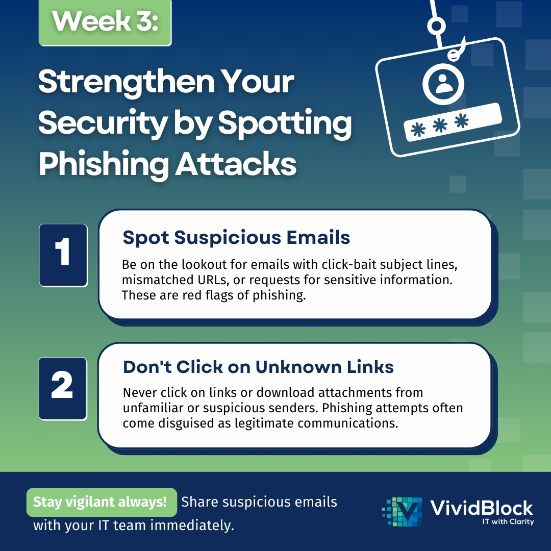 Week 3: Phishing Awareness 

Did you know phishing can come in different forms? Here are a few:

- Spear Phishing: Personalised attacks
- BEC: Impersonating executives
- Smishing: Phishing via SMS
- Vishing: Phishing over the phone

Stay alert &amp; report suspicious emails!