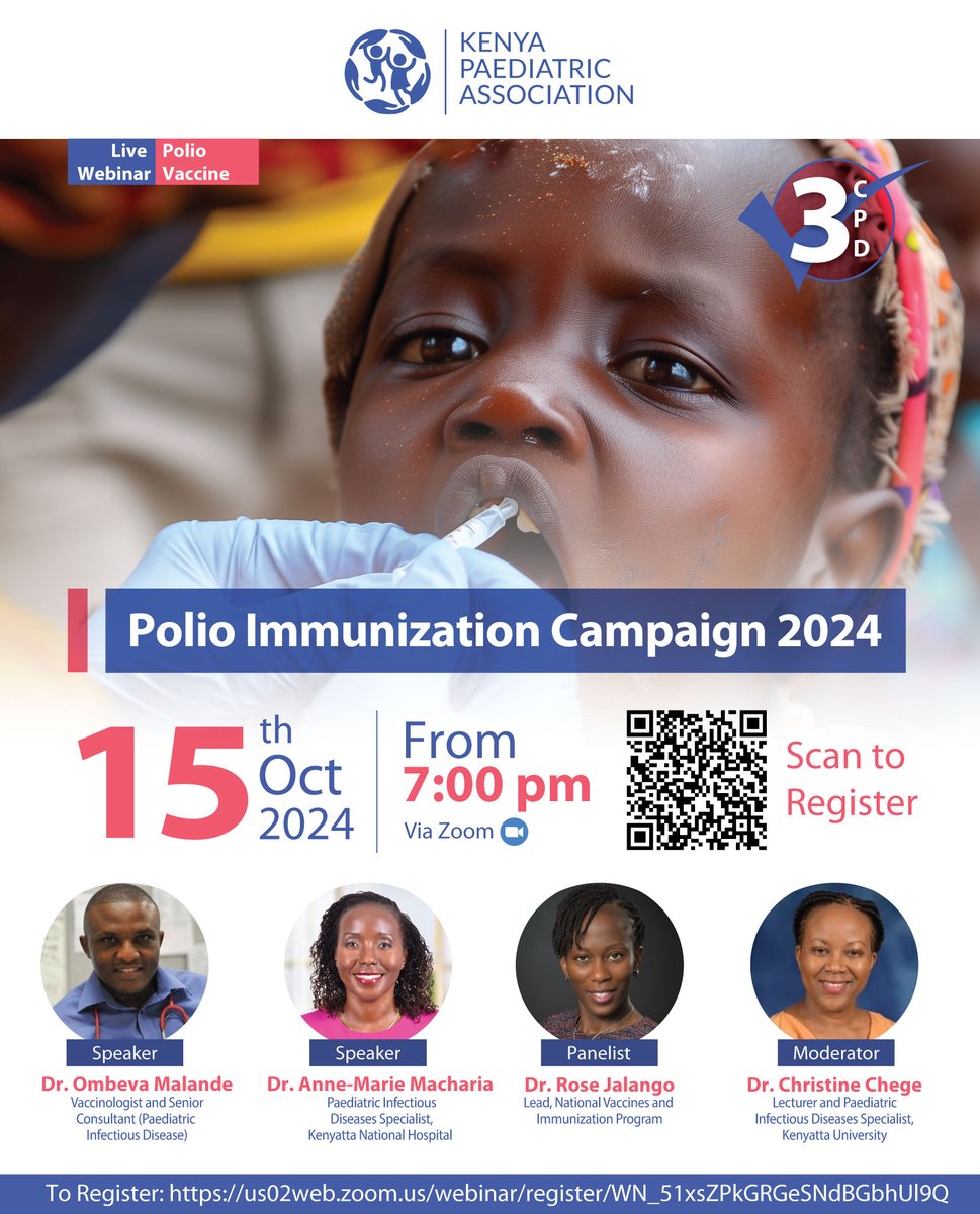 Kenyapaeds's tweet image. Join us this Tuesday evening for our webinar on the Polio vaccine campaign 2024. Learn all you need to know about the Polio Vaccine campaigns as we engage in this crucial conversation led by a high-powered panel.

To register: us02web.zoom.us/webinar/regist…

#AfyaYaWatotoWetu