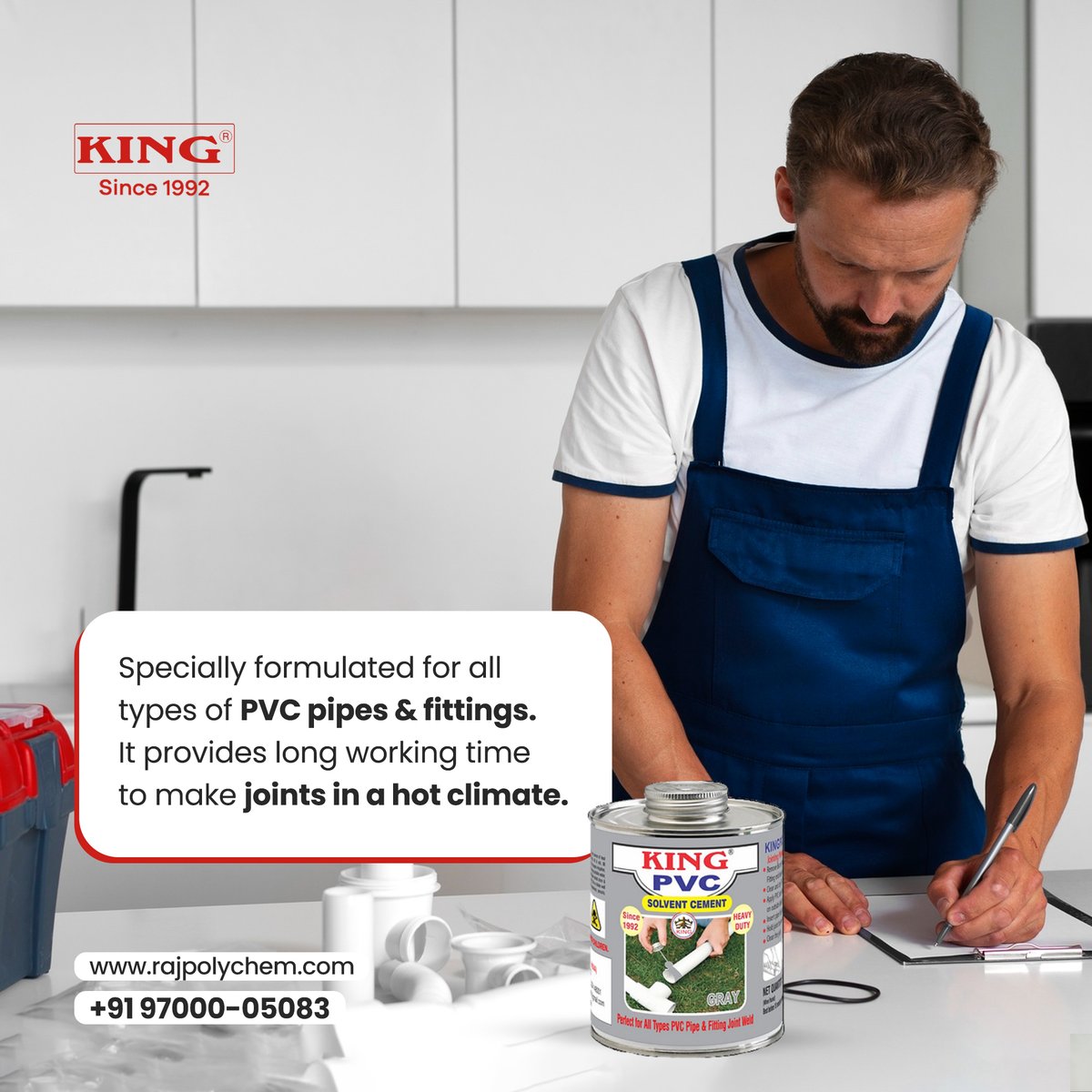 rajpolychem's tweet image. Ensure your projects stand strong in hot climates with our Gray PVC Solvent Cement! Specially formulated for all PVC pipes and fittings, it offers a long working time, making joints easy and reliable with high strength and fast-setting capabilities. 

 #pvccement #pvcpipes