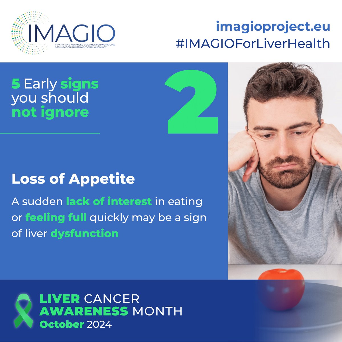 IMAGIO_project's tweet photo. 🎗 Liver Cancer Awareness Month: Recognizing Early Signs is Key🎗

• Unexplained weight loss • Loss of appetite • Fatigue &amp; weakness • Jaundice (yellow skin/eyes) • Upper abdominal pain or swelling

🔗 Learn more: https://t.co/I7NzrGxv7m https://t.co/rFS9vqcSIM