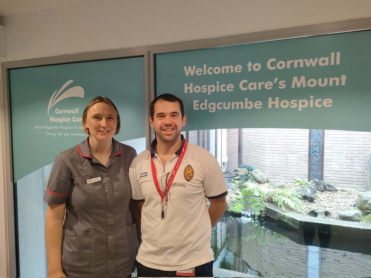 Jamie, physiotherapist and Michelle, therapy assistant, supporting patients at Mount Edgcumbe Hospice. Amazing to hear the fantastic work that they do everyday